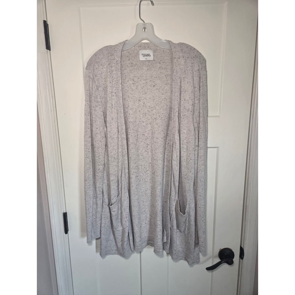 Stitches & Stripes Womens XXL Gray Speckled Open Front Longline Cardigan Sweater